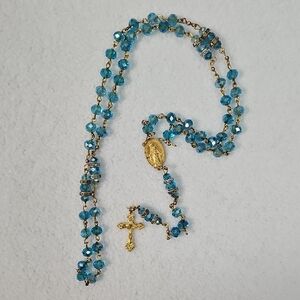 Blue Crystal Rosary with Gold Cross